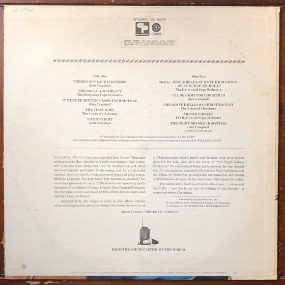 Glen Campbell...Christmas With Vinyl Lp - Picture 6 of 6
